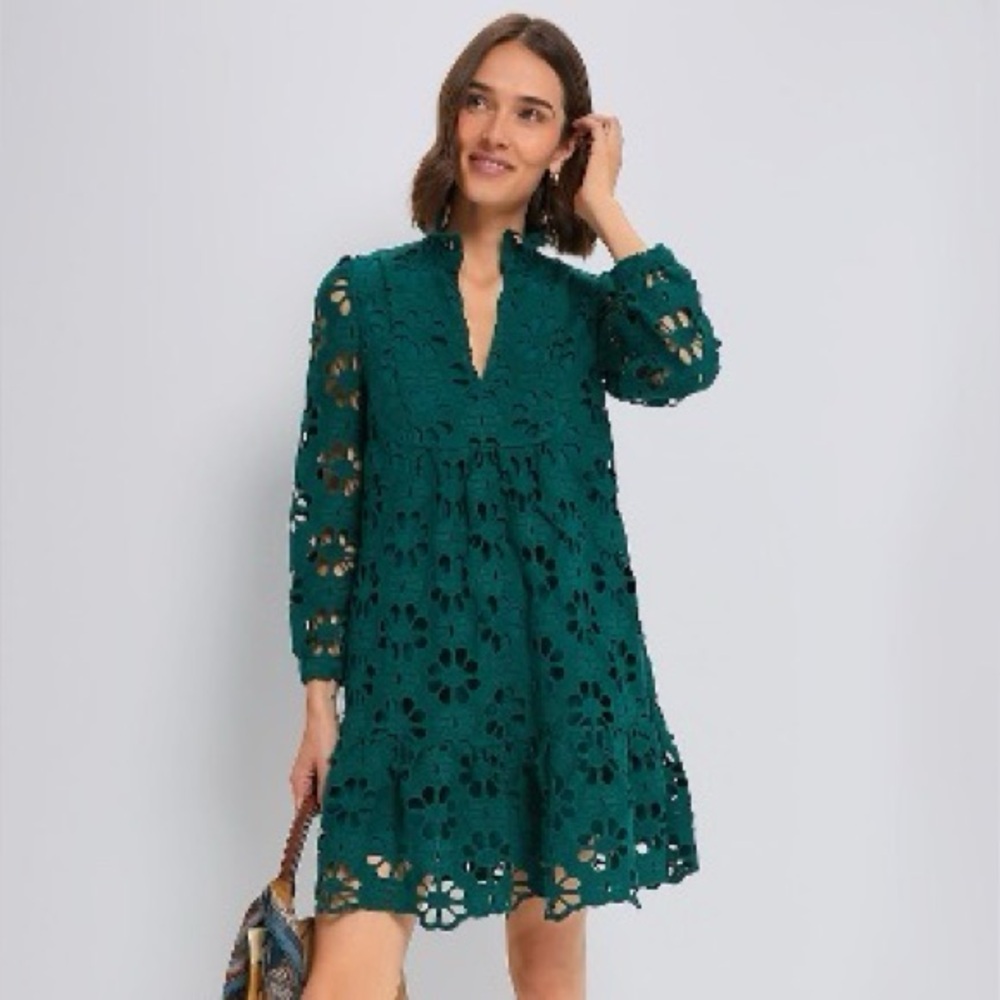 Tuckernuck Emerald Green Long-Sleeve Eyelet Lace Dress